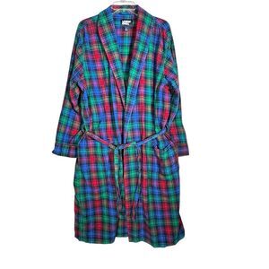 Lands End Cotton Plaid Robe Tie Waist Men's Large
